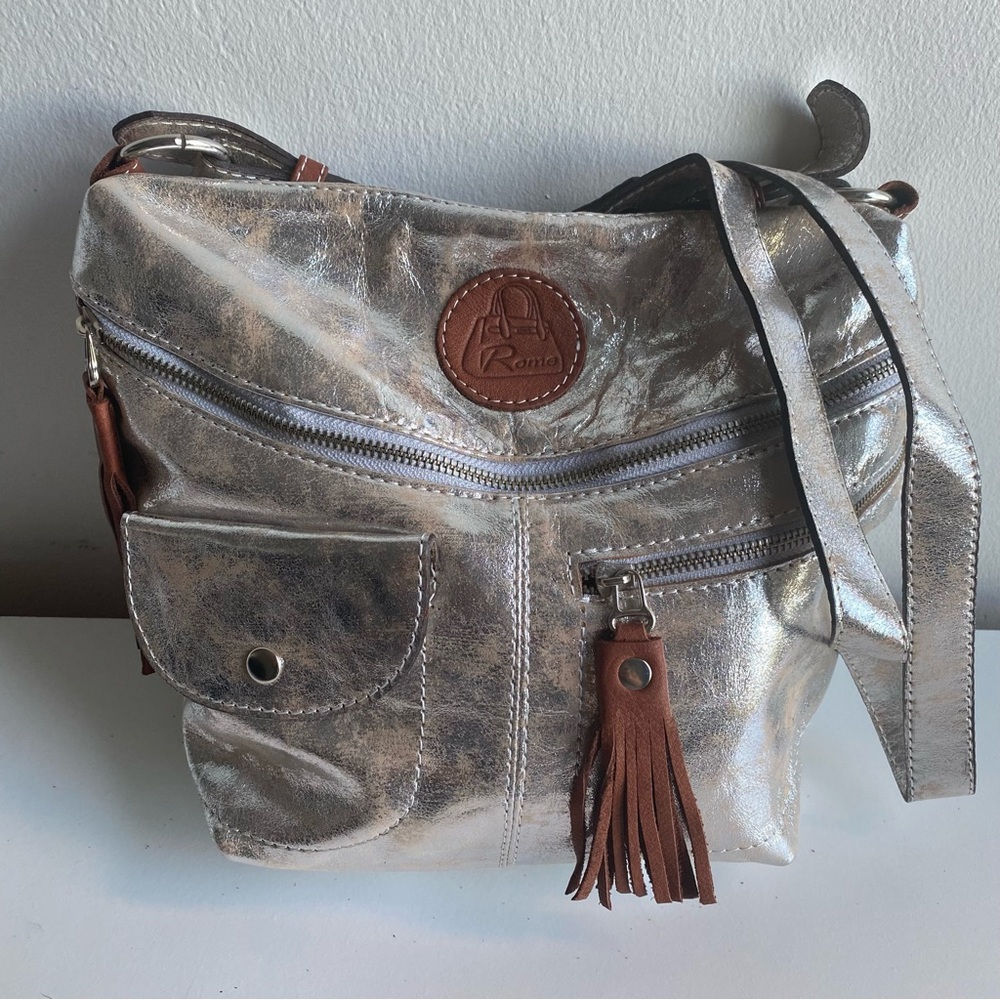 ROME - ARGENTINE BRAND - SILVER LEATHER CROSSBODY BAG